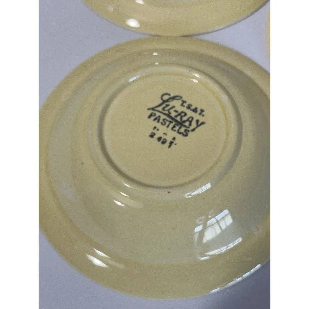 Set of 3 TS &T Luray Pastels 5 3/8” Yellow Rim Fruit Bowls Vintage